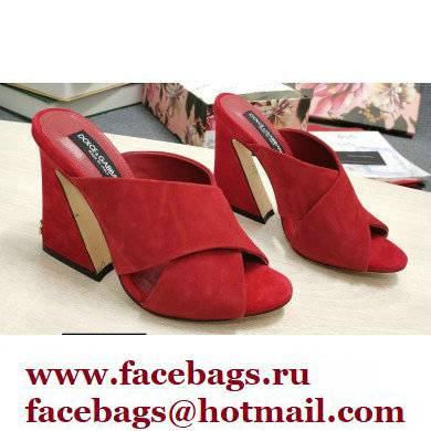 Dolce & Gabbana Heel 11cm Mules Suede Red with Geometric Heel 2022 - Click Image to Close